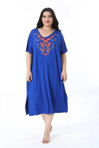 Women's Plus Size Emerald Embroidered Lycra Viscose Dress 65N38171-EMERALD - 1