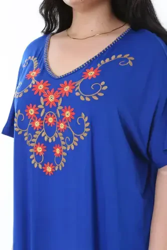 Women's Plus Size Emerald Embroidered Lycra Viscose Dress 65N38171-EMERALD - 3