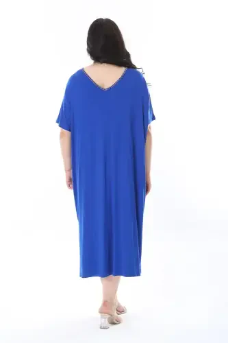 Women's Plus Size Emerald Embroidered Lycra Viscose Dress 65N38171-EMERALD - 4