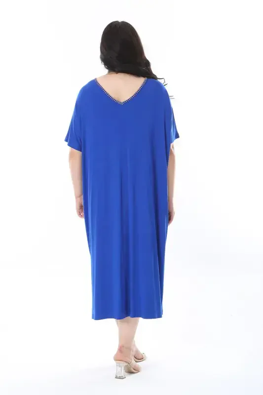 Women's Plus Size Emerald Embroidered Lycra Viscose Dress 65N38171-EMERALD - 4