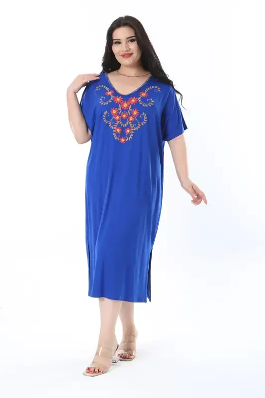 Women's Plus Size Emerald Embroidered Lycra Viscose Dress 65N38171-EMERALD - 5