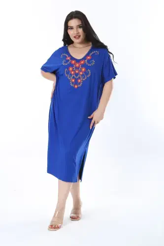 Women's Plus Size Emerald Embroidered Lycra Viscose Dress 65N38171-EMERALD - 7