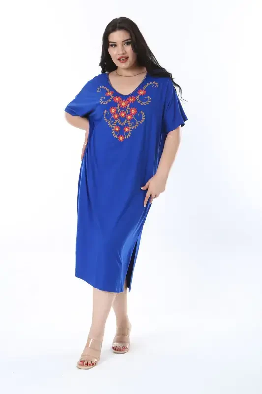 Women's Plus Size Emerald Embroidered Lycra Viscose Dress 65N38171-EMERALD - 7