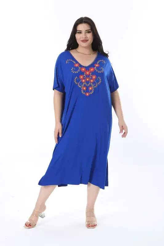 Women's Plus Size Emerald Embroidered Lycra Viscose Dress 65N38171-EMERALD - 8