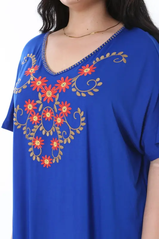 Women's Plus Size Emerald Embroidered Lycra Viscose Dress 65N38171-EMERALD - 3