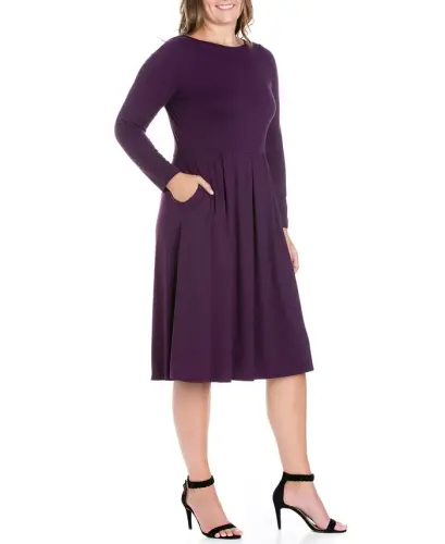 Women's Plus Size Fit and Flare Midi Dress - 24SEVEN COMFORT APPAREL (1)