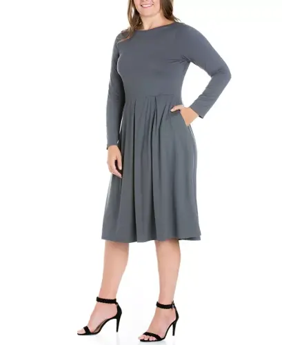 Women's Plus Size Fit and Flare Midi Dress - 24SEVEN COMFORT APPAREL (1)