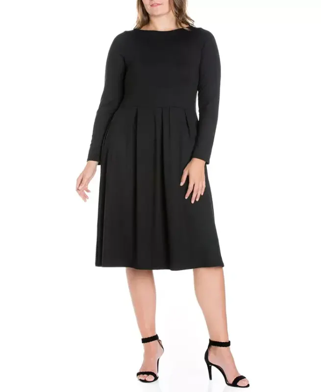 Women's Plus Size Fit and Flare Midi Dress-Black - 1