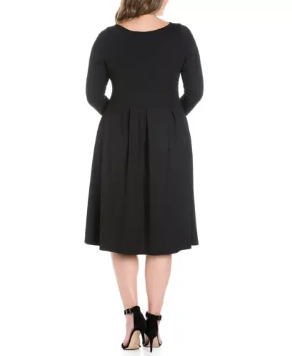 Women's Plus Size Fit and Flare Midi Dress-Black - 3