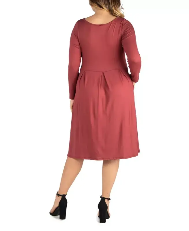 Women's Plus Size Fit and Flare Midi Dress-Brick - 3