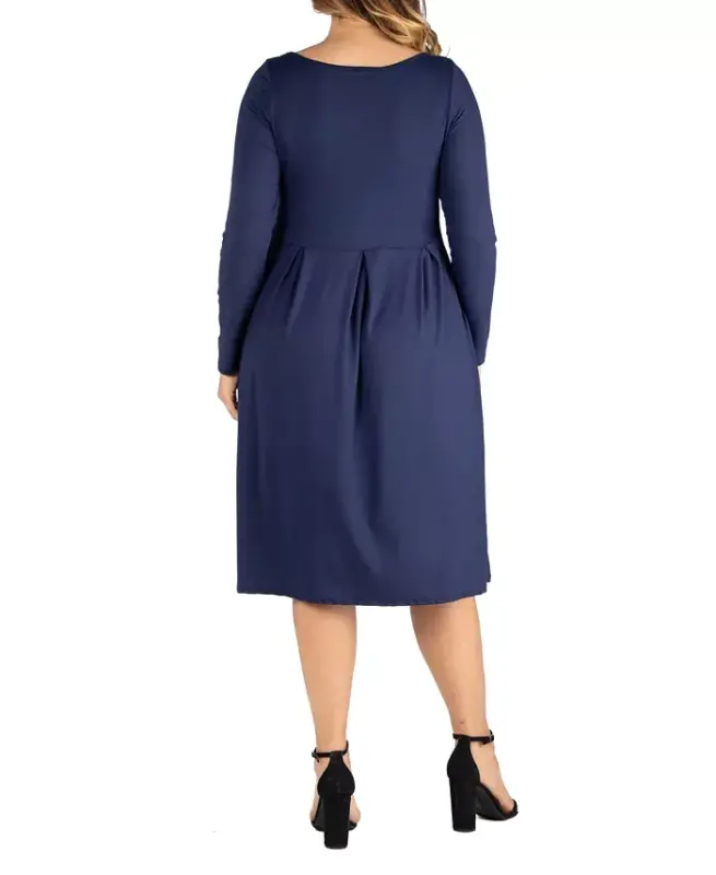 Women's Plus Size Fit and Flare Midi Dress-Navy - 3