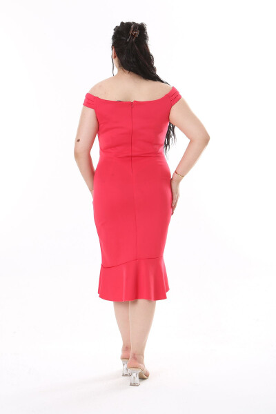 Women's Plus Size Fuchsia Belted Draped Back Hidden Zipper Dress 65N38167 - 6