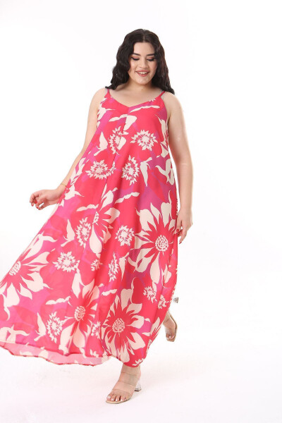 Women's Plus Size Fuchsia Strapless Long Crepe Dress 65N38164 - ŞANS