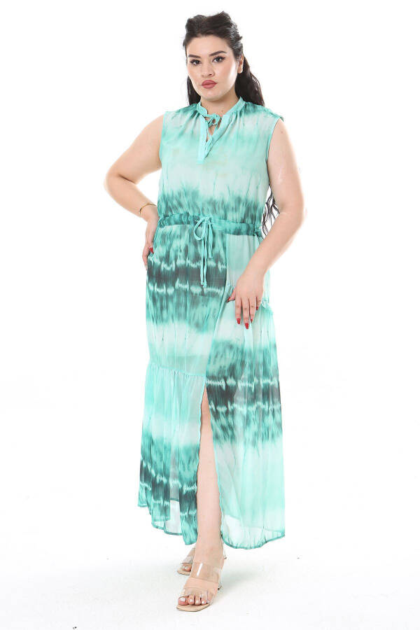 Women's Plus Size Green Chiffon Fabric Waist Tie Unlined Dress 65N38152 - 9