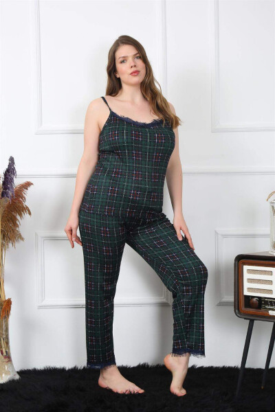 Women's Plus Size Green Plaid Spaghetti Strap Pajama Set 202197 - 2