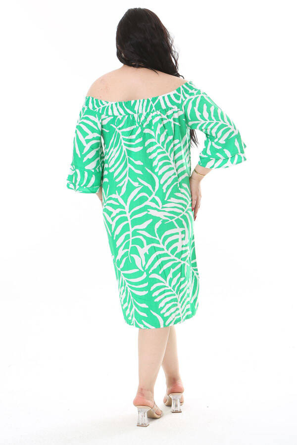 Women's Plus Size Green Woven Viscose Fabric Collar Elastic Short Sleeve Dress 65N38173 - 6