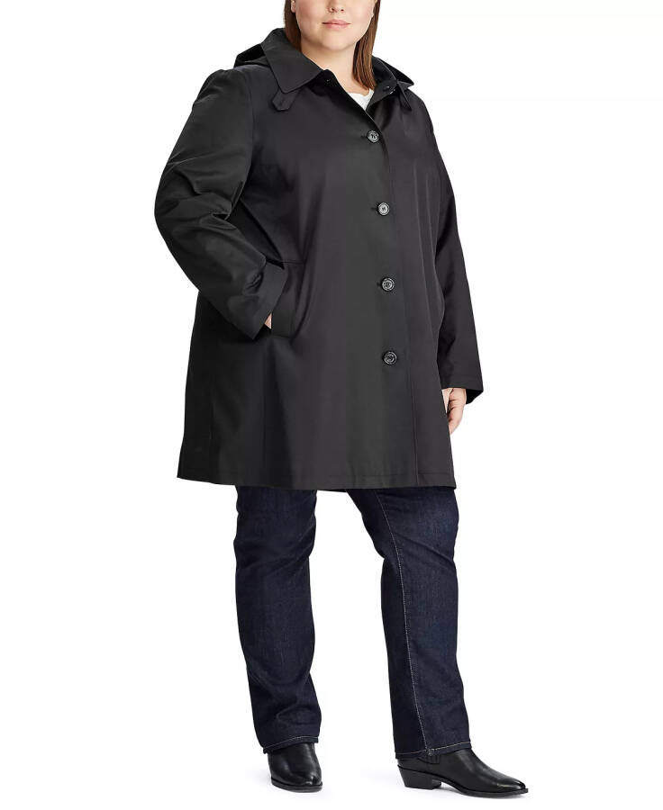 Womens Plus Size Hooded A-Line Raincoat, Created for Modazone Black - 2