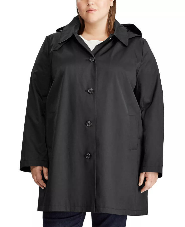 Womens Plus Size Hooded A-Line Raincoat, Created for Modazone Black - 3