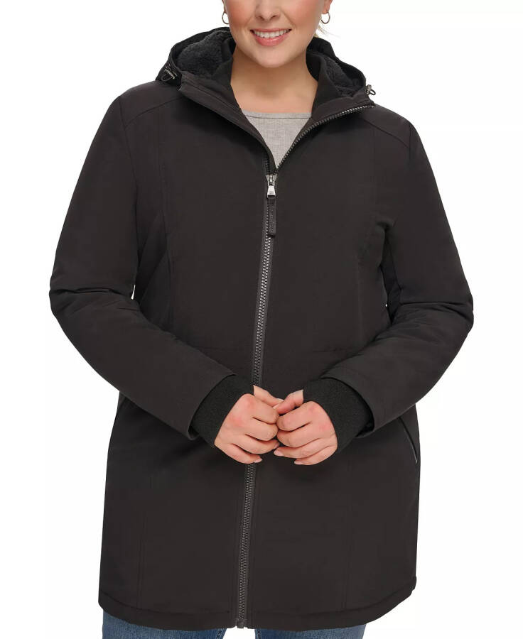 Womens Plus Size Hooded Faux-Fur-Lined Anorak Raincoat, Created for Modazone Black - 6