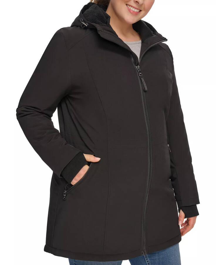 Womens Plus Size Hooded Faux-Fur-Lined Anorak Raincoat, Created for Modazone Black - 8