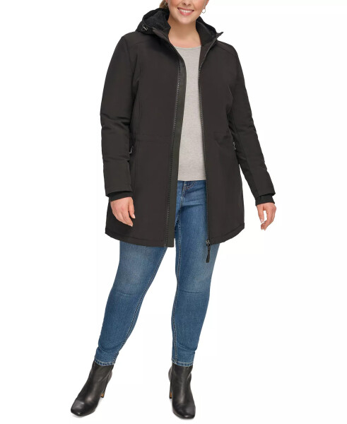 Womens Plus Size Hooded Faux-Fur-Lined Anorak Raincoat, Created for Modazone Black - 10