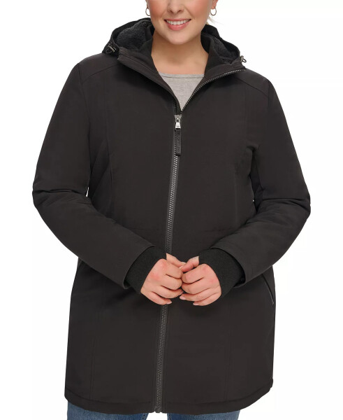 Womens Plus Size Hooded Faux-Fur-Lined Anorak Raincoat, Created for Modazone Black - 1