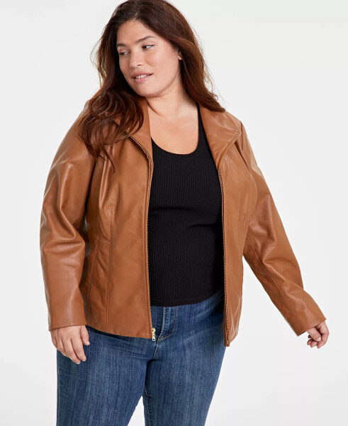 Womens Plus Size Leather Jacket Hazelnut - 1