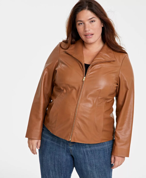 Womens Plus Size Leather Jacket Hazelnut - 2