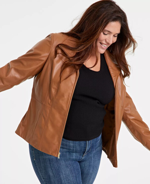 Womens Plus Size Leather Jacket Hazelnut - 3