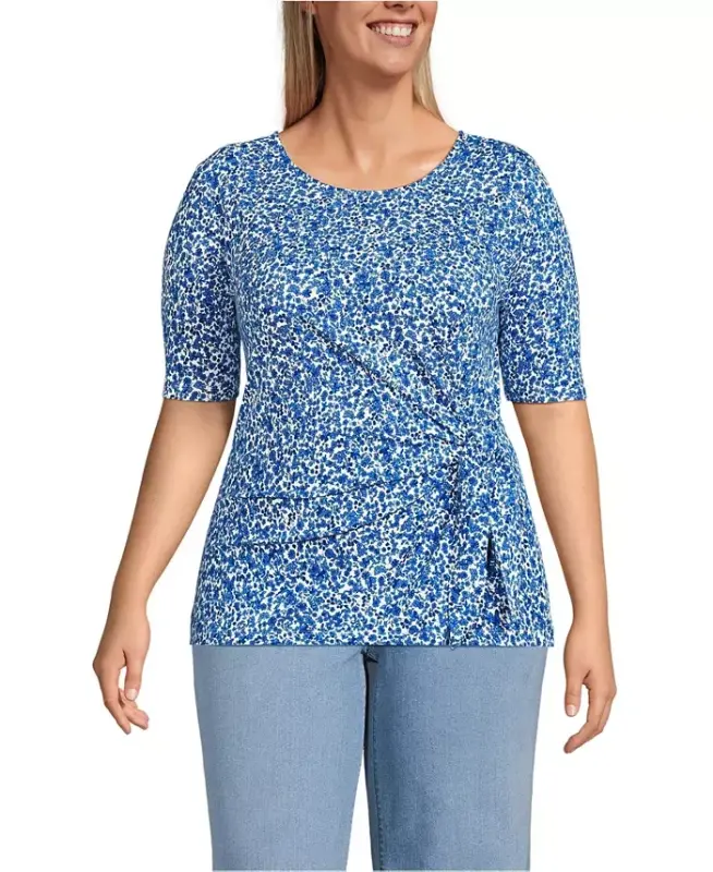 Women's Plus Size Lightweight Jersey Tie Front Top - LANDS' END