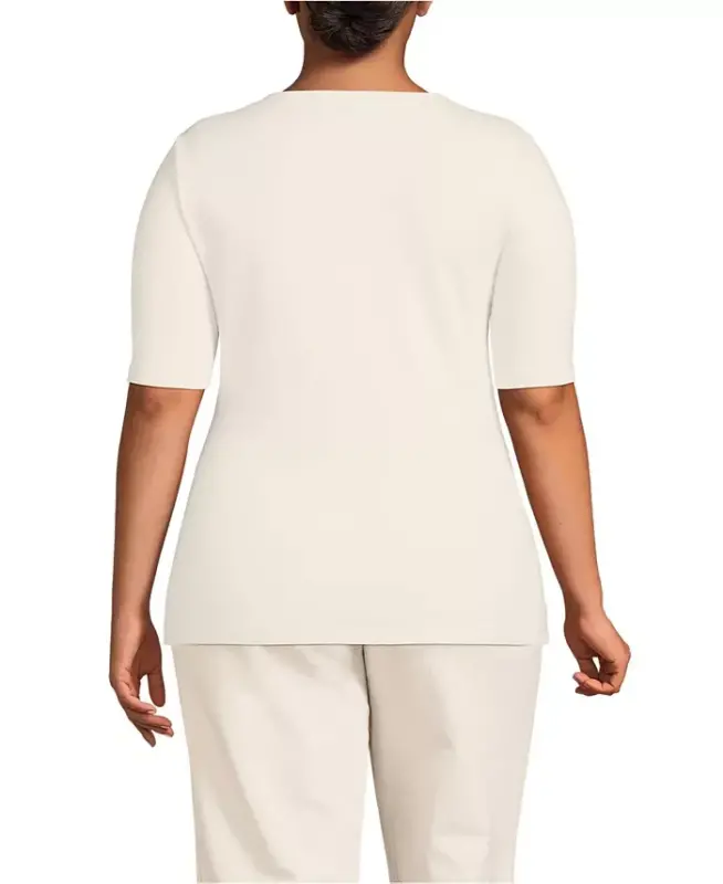 Women's Plus Size Lightweight Jersey Tie Front Top-Fresh ivory - 2