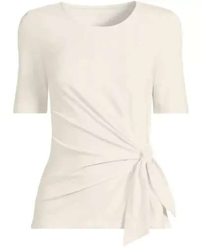 Women's Plus Size Lightweight Jersey Tie Front Top-Fresh ivory - 3