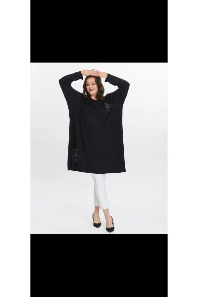 Women's Plus Size Long Dress - Tunic with Stone Detail - Modazone