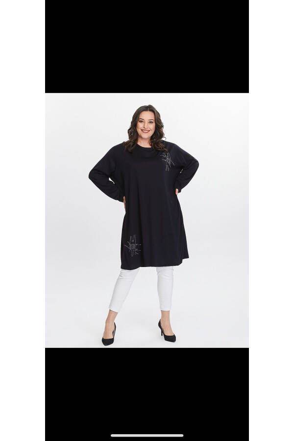 Women's Plus Size Long Dress - Tunic with Stone Detail - 2