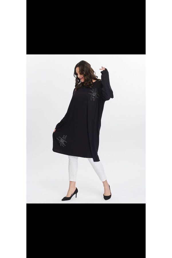 Women's Plus Size Long Dress - Tunic with Stone Detail - 3