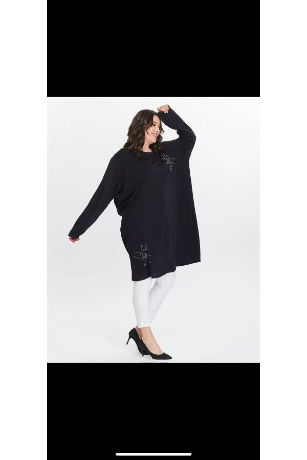 Women's Plus Size Long Dress - Tunic with Stone Detail - 4