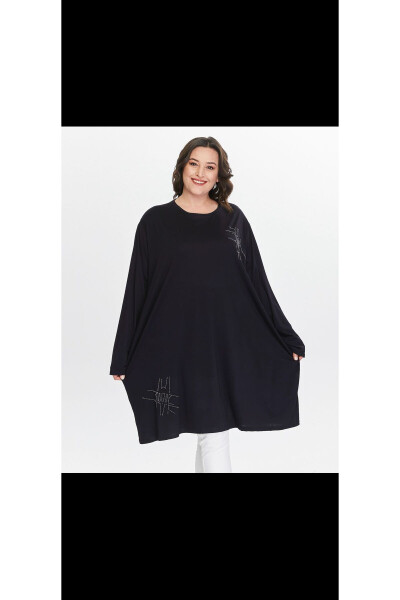 Women's Plus Size Long Dress - Tunic with Stone Detail - 5