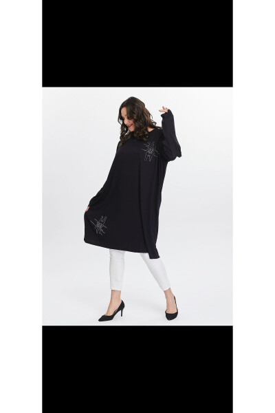 Women's Plus Size Long Dress - Tunic with Stone Detail - 6