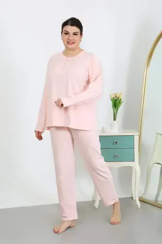 Women's Plus Size Long Sleeve Cotton Jersey Pajama Set Pink 202501 - 5