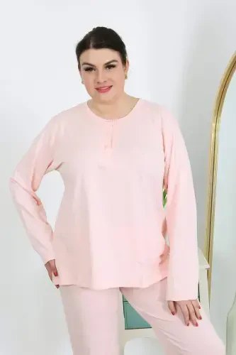 Women's Plus Size Long Sleeve Cotton Jersey Pajama Set Pink 202501 - 7