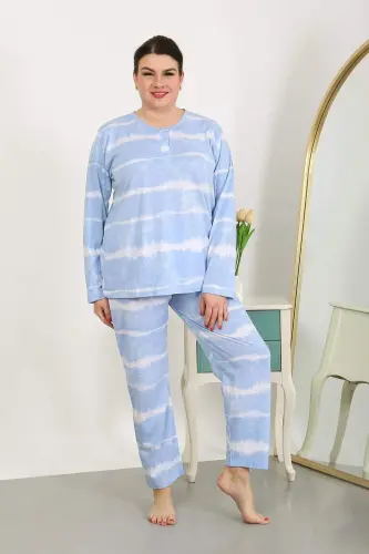 Women's Plus Size Long Sleeve Jersey Pajama Set Blue 202502 - 6