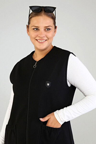 Women's Plus Size Long Sleeveless Zippered Vest Black - 4