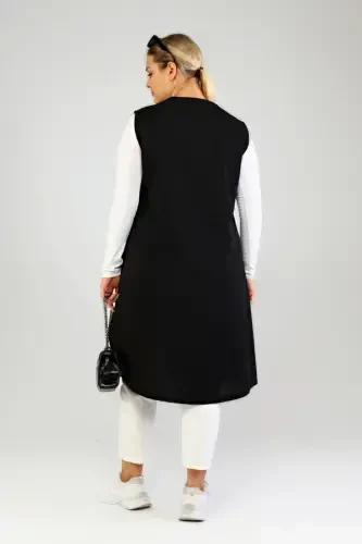Women's Plus Size Long Sleeveless Zippered Vest Black - 7