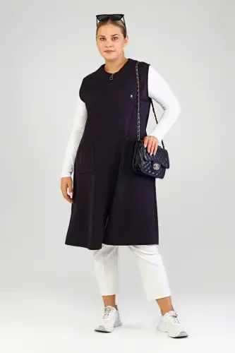 Women's Plus Size Modest Sleeveless Zippered Vest Navy Blue-Navy Blue - 5