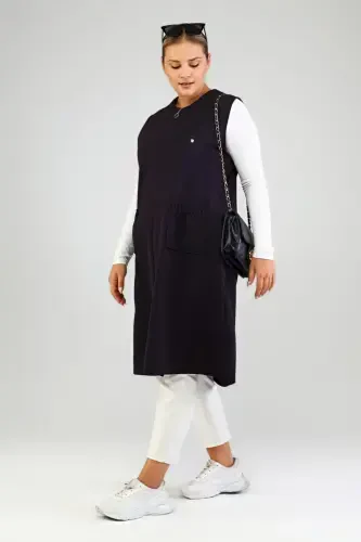 Women's Plus Size Modest Sleeveless Zippered Vest Navy Blue-Navy Blue - 7