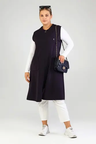 Women's Plus Size Modest Sleeveless Zippered Vest Navy Blue-Navy Blue - 5