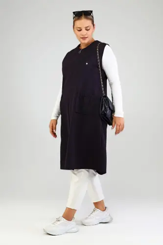 Women's Plus Size Modest Sleeveless Zippered Vest Navy Blue-Navy Blue - 7