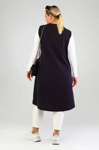 Women's Plus Size Modest Sleeveless Zippered Vest Navy Blue-Navy Blue - 8