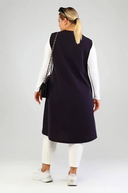 Women's Plus Size Modest Sleeveless Zippered Vest Navy Blue-Navy Blue - 8