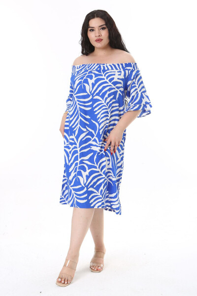 Women's Plus Size Mustard Woven Viscose Collar Elastic Short Sleeve Dress 65N38173 - 2